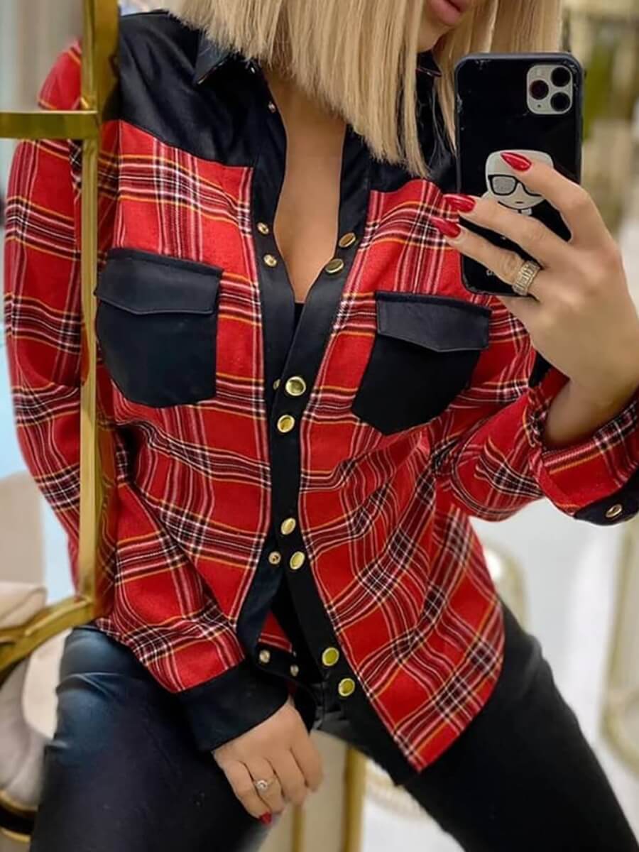 

Lovely Casual Long Sleeve Plaid Print Red Blouse