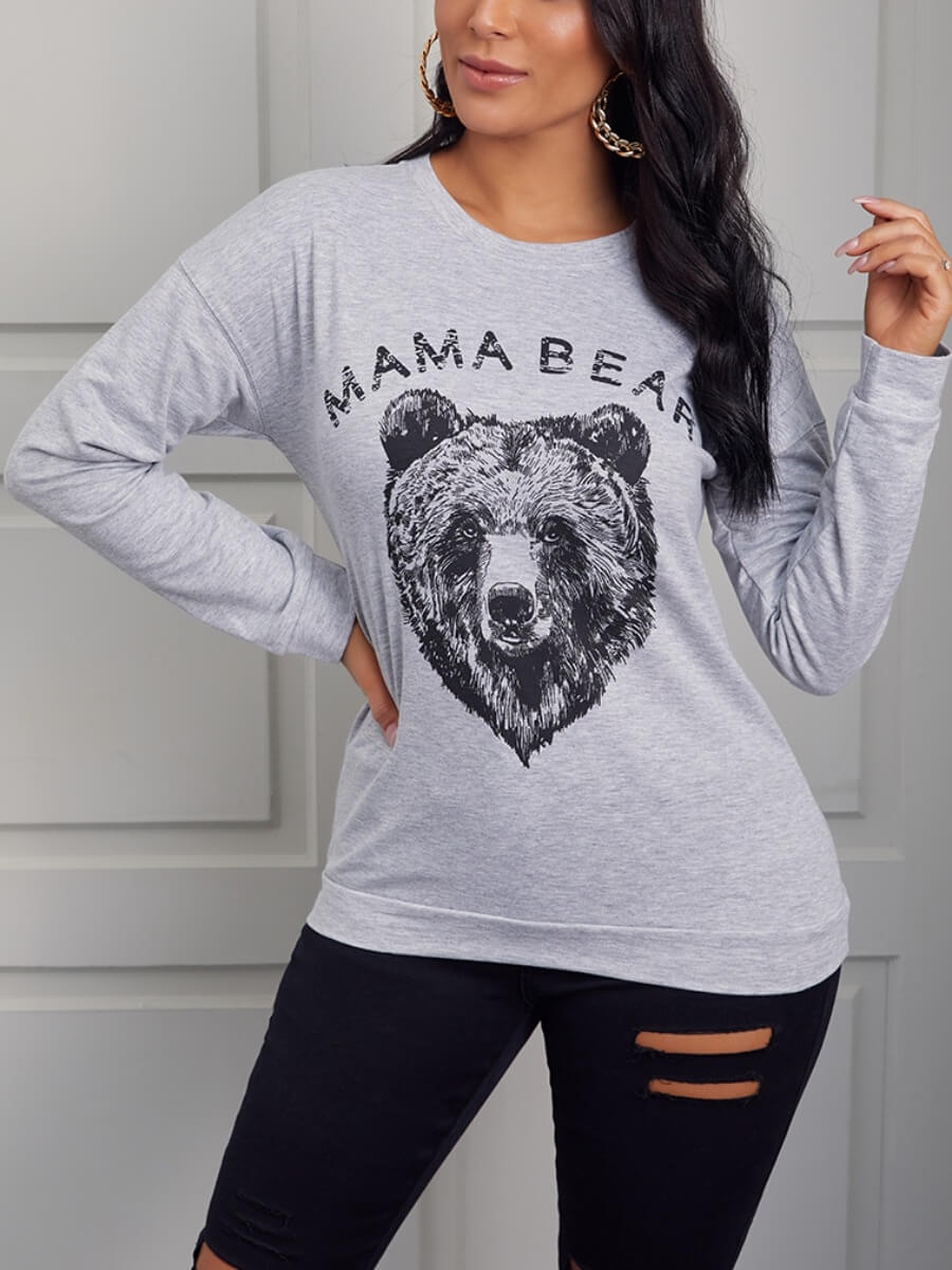 

Lovely Casual O Neck Animal Letter Print Grey Hoodie
