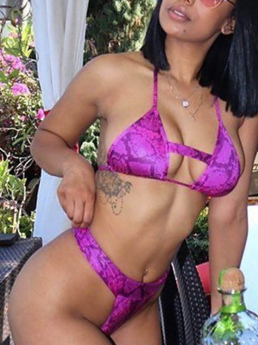 

Lovely Trendy Cobra Print Hollow-out Purple Two-piece Swimsuit
