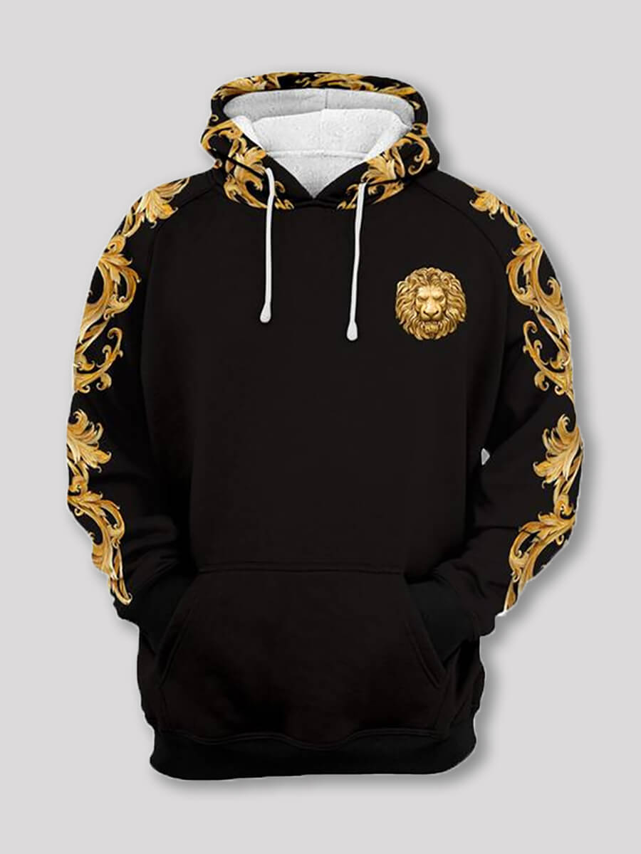 

Lovely Street Print Kangaroo Pocket Patchwork Black Boy Hoodie