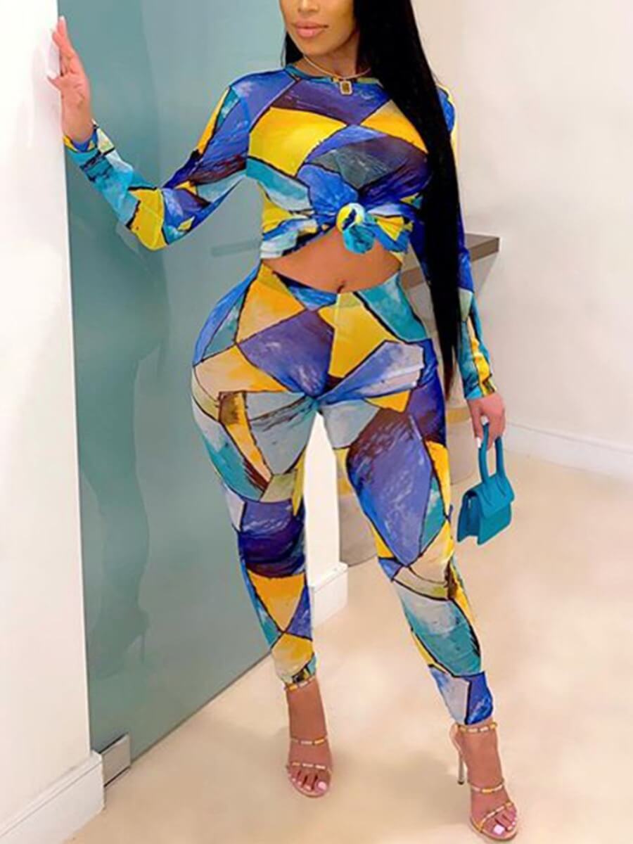 

Lovely Casual Color-lump Patchwork Blue Plus Size Two-piece Pants Set