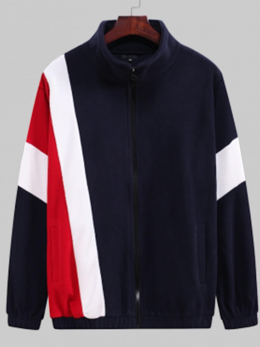 

Lovely Men Casual Color-lump Zipper Design Navy Blue Jacket