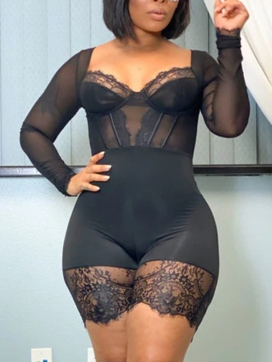 

Lovely Sexy Lace Patchwork Skinny Black One-piece Romper