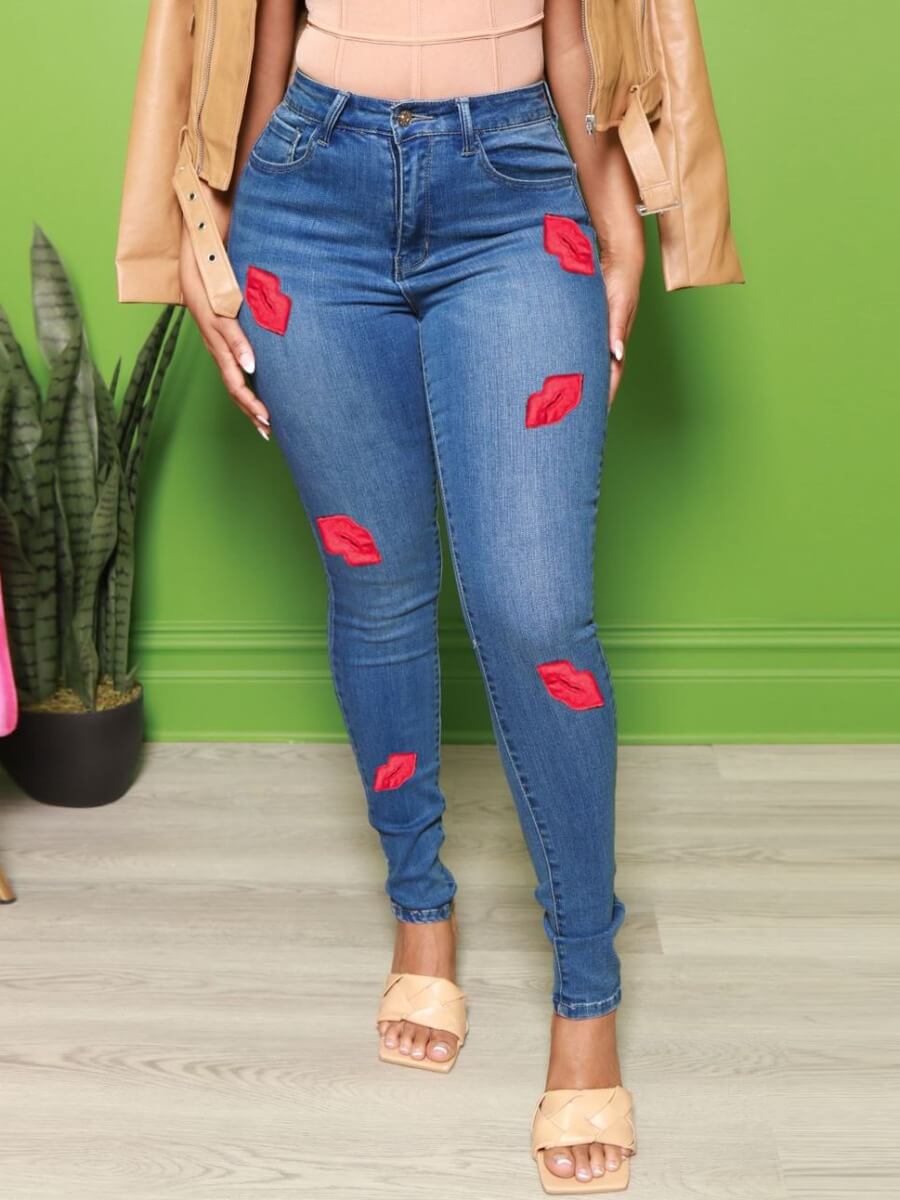 

Lovely Casual High-waisted Patchwork Zipper Blue Jeans