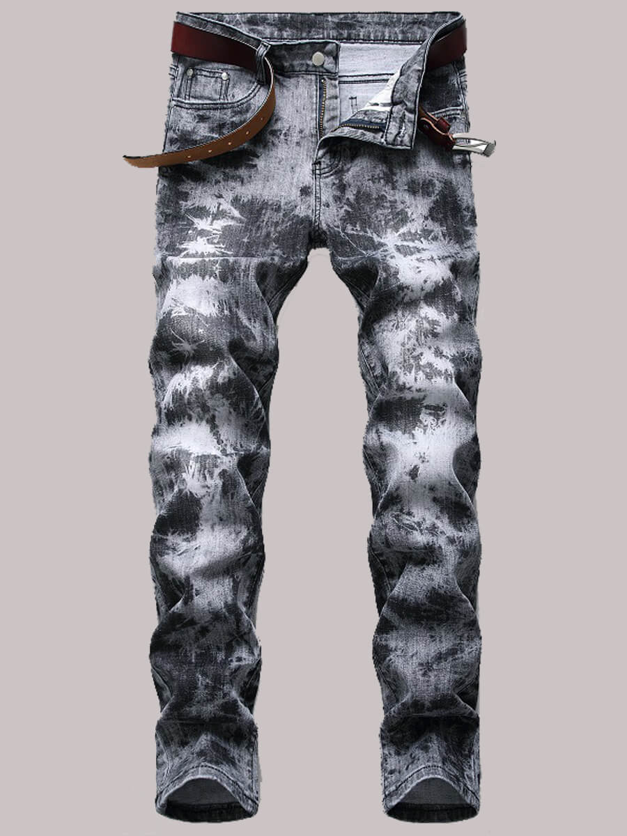 

Lovely Casual Mid Waist Color-lump Print Grey Men Jeans