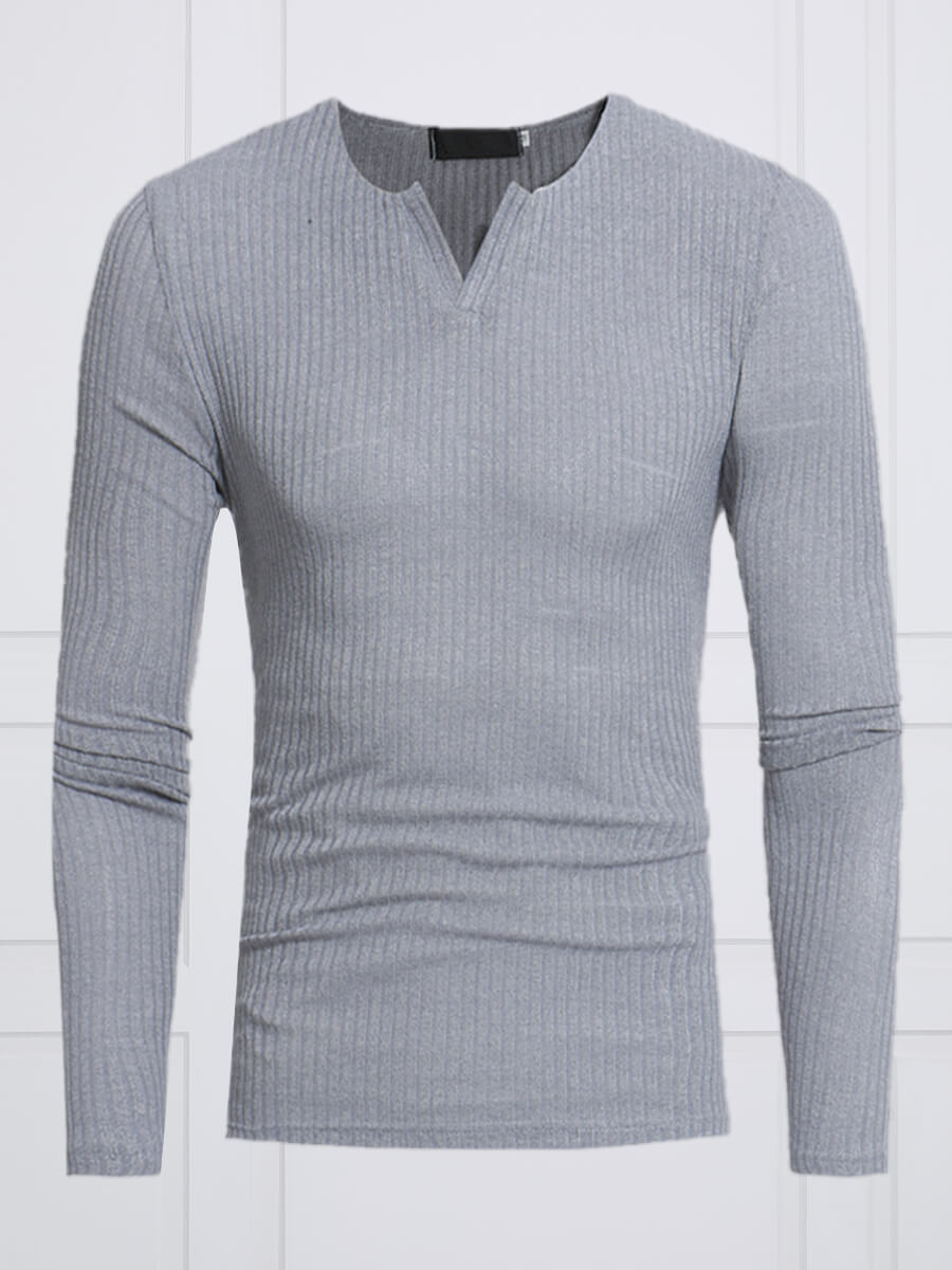 

Lovely Casual V Neck Long Sleeve Grey Men T-shirt