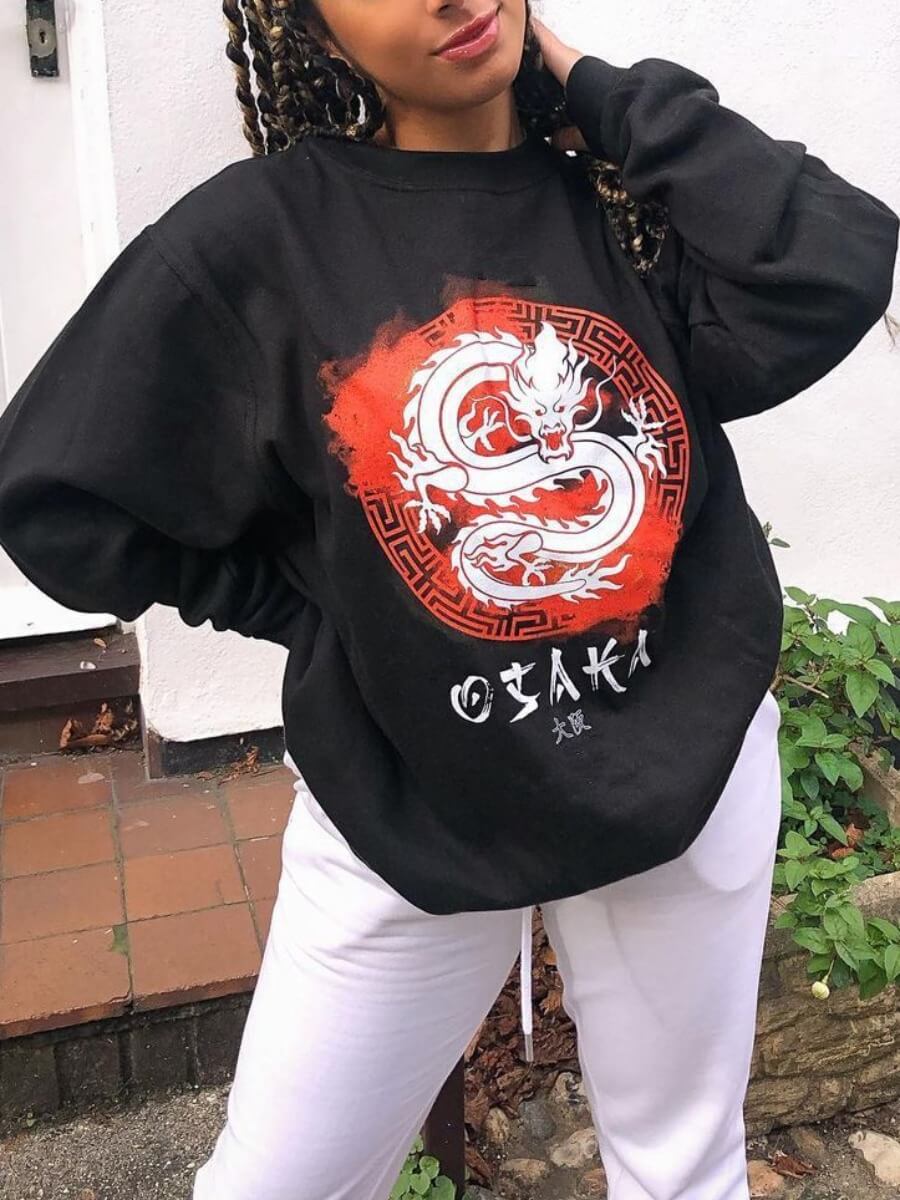 Lovely Casual O Neck Print Black Hoodie