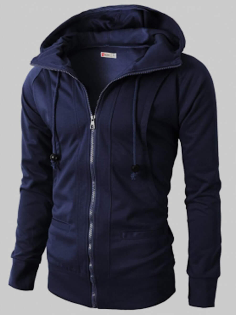 

Lovely Casual Hooded Collar Pocket Design Navy Blue Men Hoodie