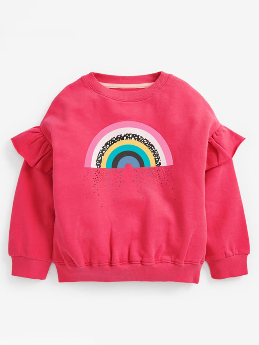 

Lovely Casual Rainbow Print Flounce Design Pink Girl Hoodie