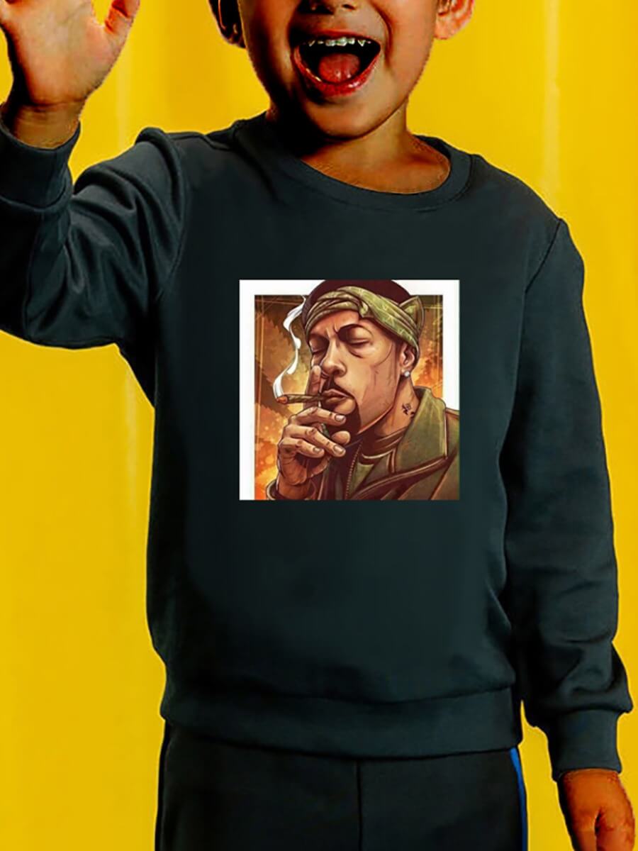 

Lovely Casual O Neck Portrait Print Black Boy Hoodie
