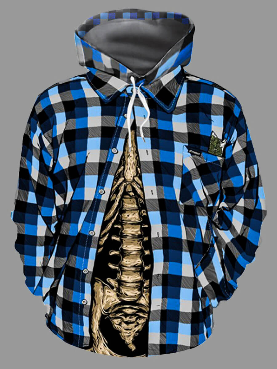 

Lovely Casual Skeleton Plaid Print Blue Men Hoodie