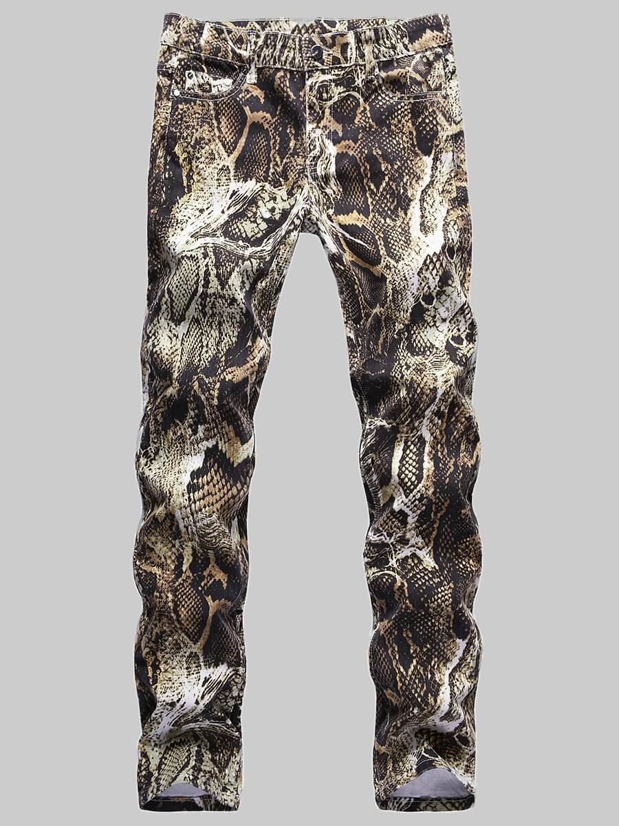 

Lovely Casual Mid Waist Cobra Print Men Jeans