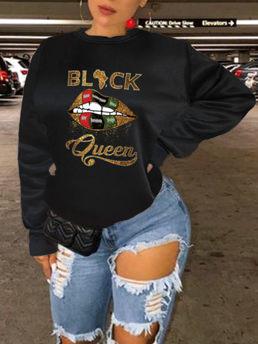 

LW Trendy Lip Letter Print Black Hoodie