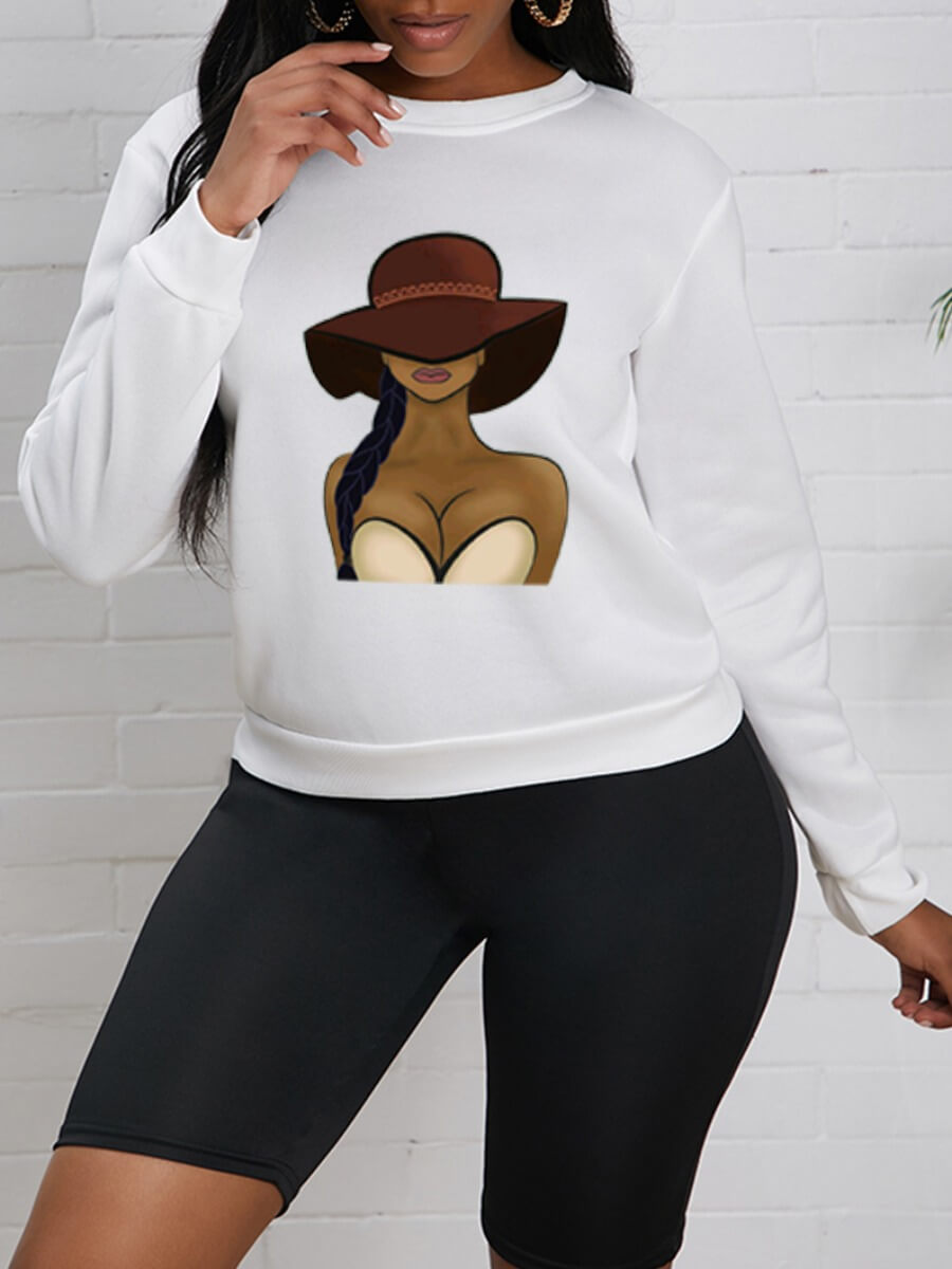 

Lovely Trendy O Neck Portrait Print White Hoodie
