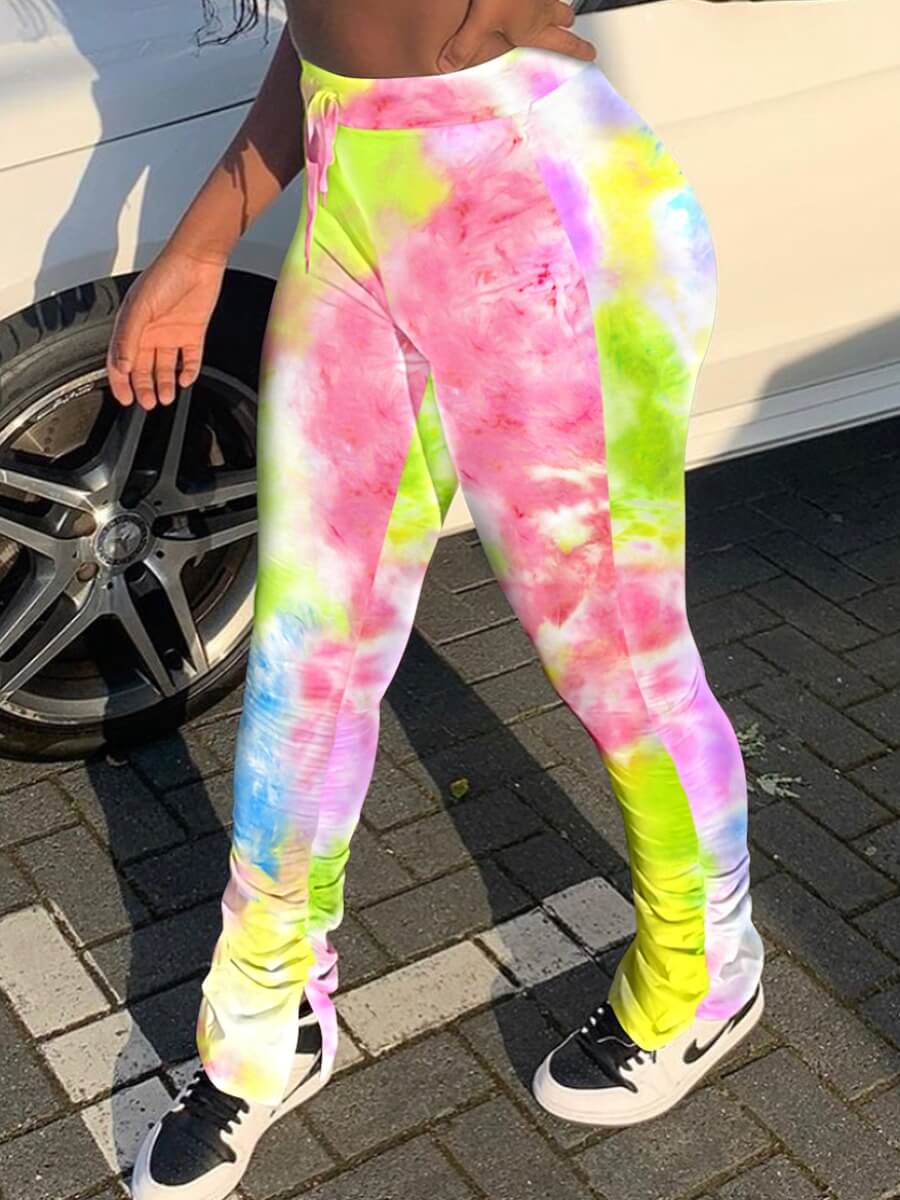 

LW Casual Tie-dye Drawstring Multicolor Pants(No-positioning Printing), Multi