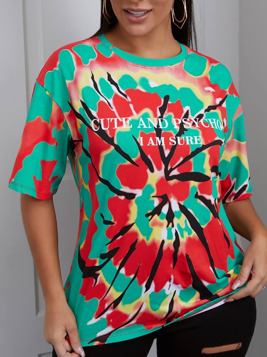 

Lovely Casual Letter Print Patchwork Multicolor T-shirt, Multi