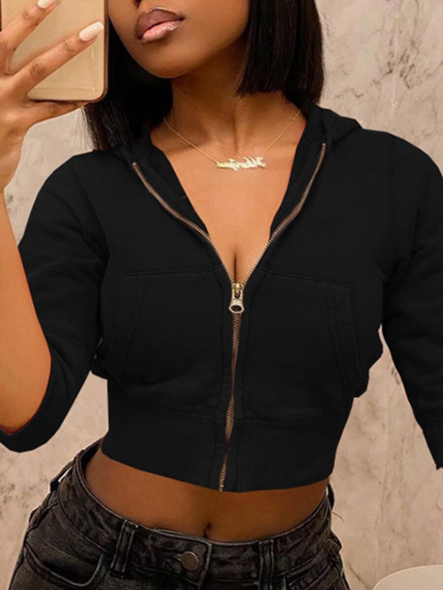 

Lovely Casual Hooded Collar Kangaroo Pocket Black Hoodie