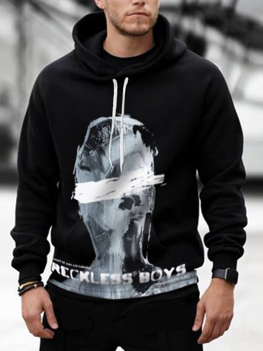 

Lovely Casual Hooded Collar Letter Print Patchwork Black Men Hoodie