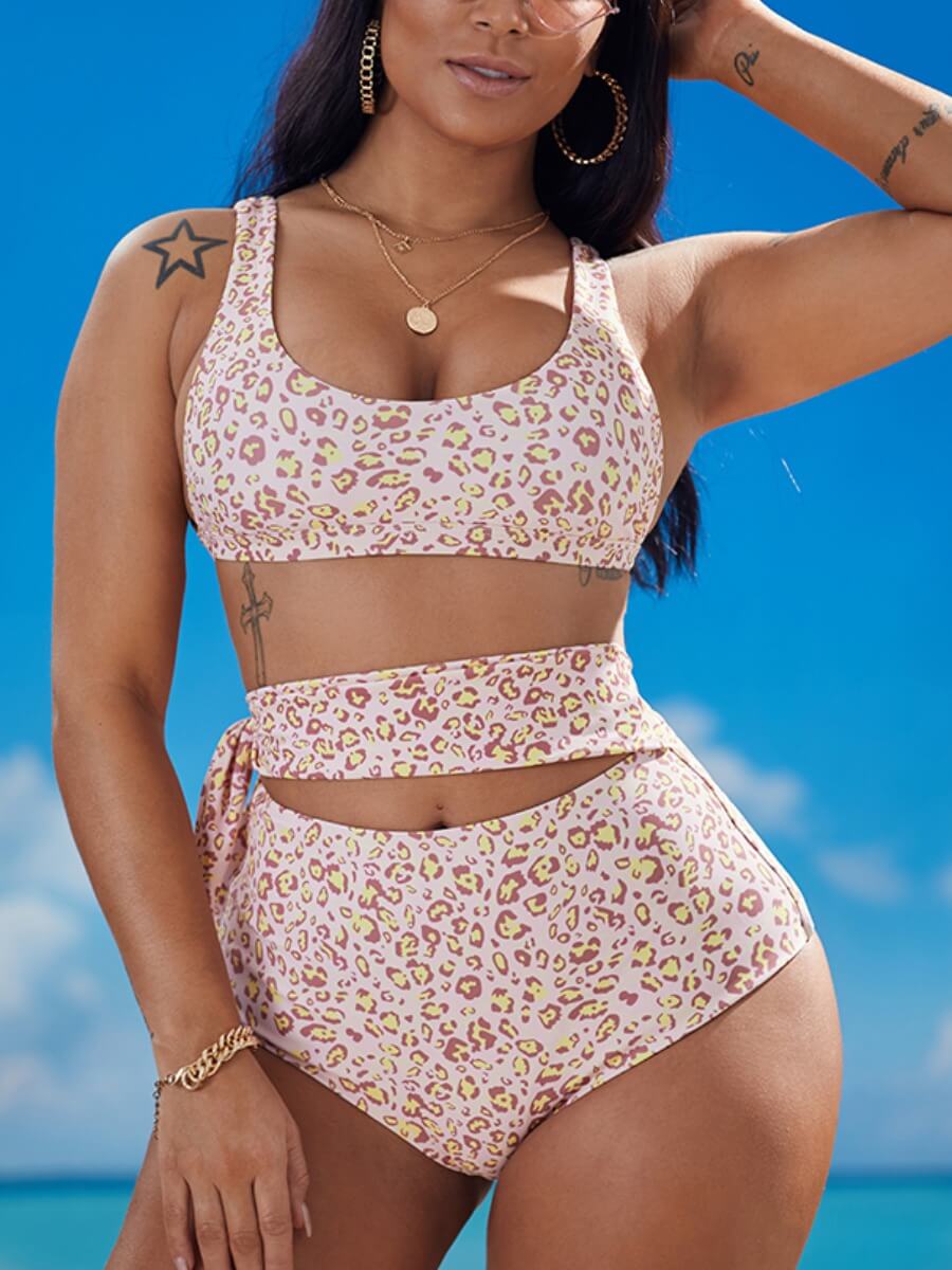 

Lovely Casual Leopard Print Hollow-out Tankini