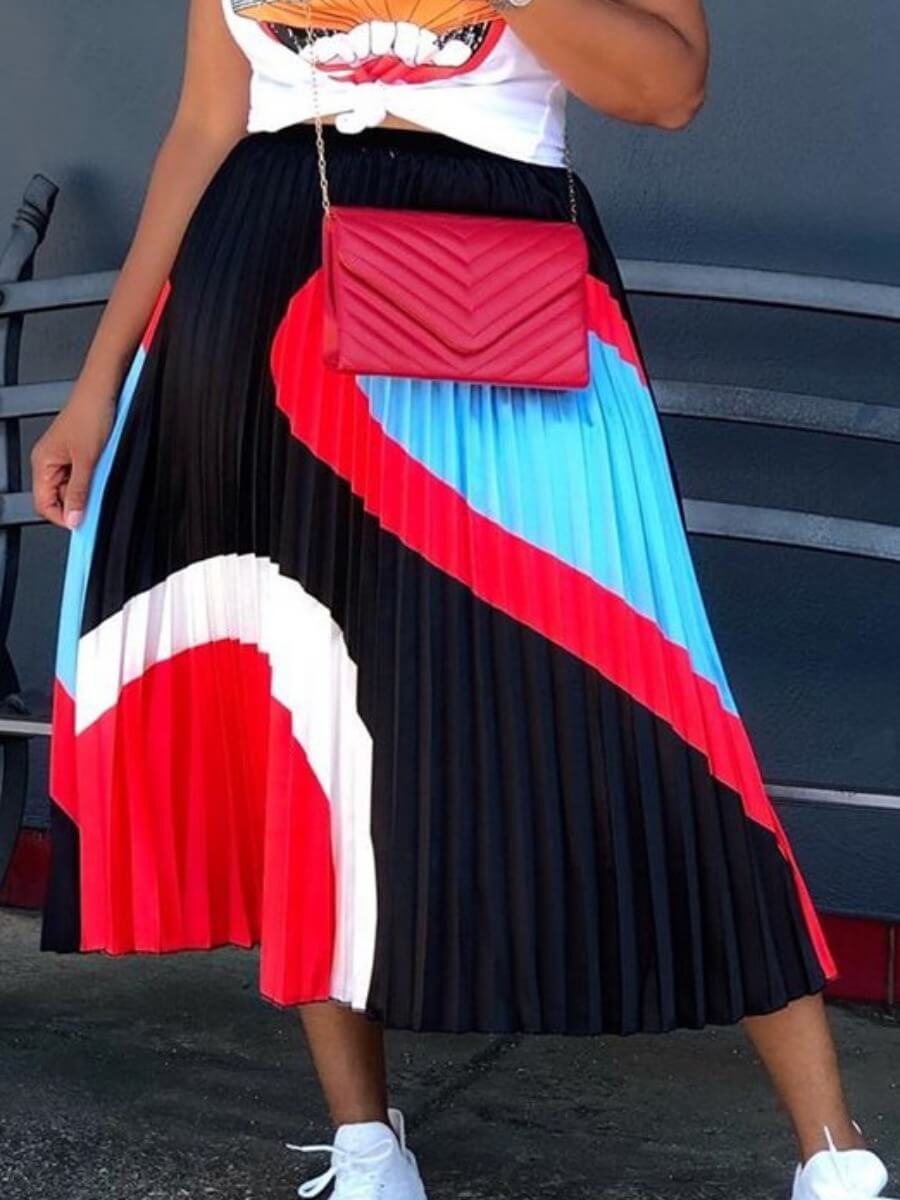 

Lovely Casual Color-lump Patchwork Black Ankle Length A Line Skirt