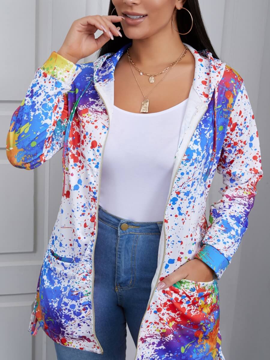 

Lovely Trendy Hooded Collar Tie-dye Drawstring White Hoodie