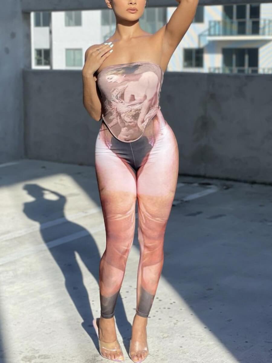 

Lovely Party Off The Shoulder Print Pink One-piece Jumpsuit