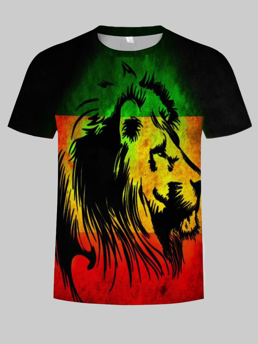 

Lovely Men Casual Lion Print Patchwork Multicolor T-shirt, Multi