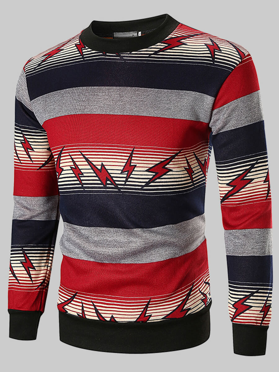 

Lovely Casual O Neck Print Patchwork Red Men Sweater