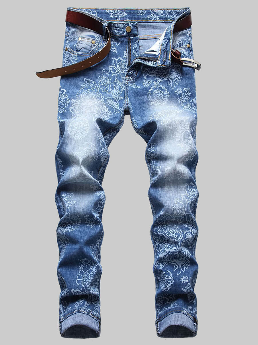 

Lovely Casual Mid Waist Gradient Print Blue Men Jeans