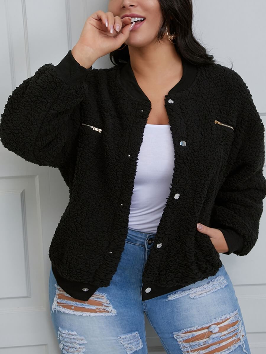 

Lovely Casual Zipper Design Black Faux Fur
