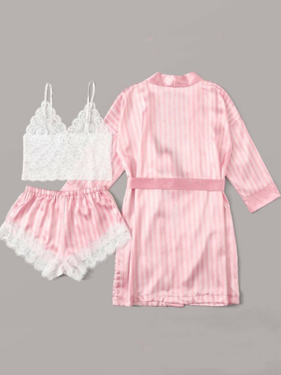 

Lovely Sweat Striped Patchwork Bandage Design Pink Sleepwear