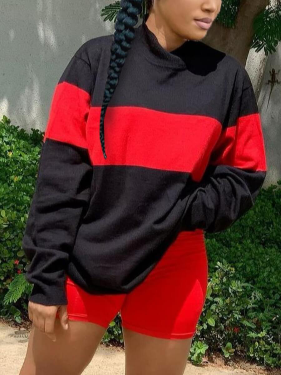 

LW Trendy Dropped Shoulder Color-lump Loose Red Two Piece Shorts Set