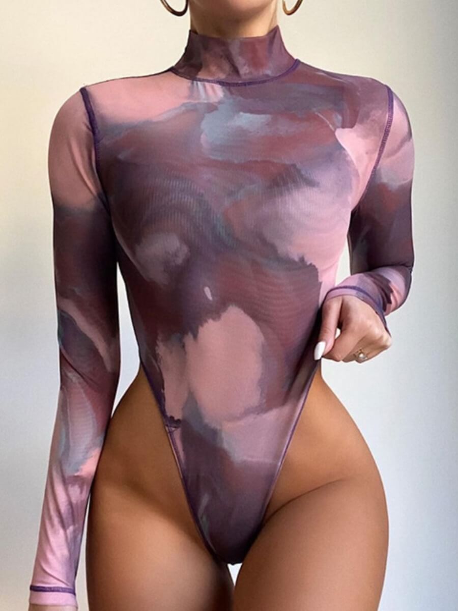 

LW Sexy Half A Turtleneck Print Multicolor Bodysuits, Multi