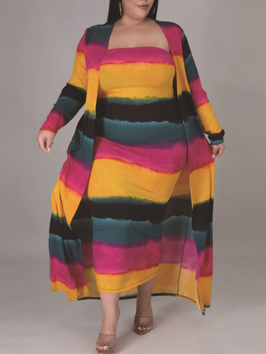 

Lovely Casual Color-lump Patchwork Multicolor Plus Size Two-piece Dress Set, Multi