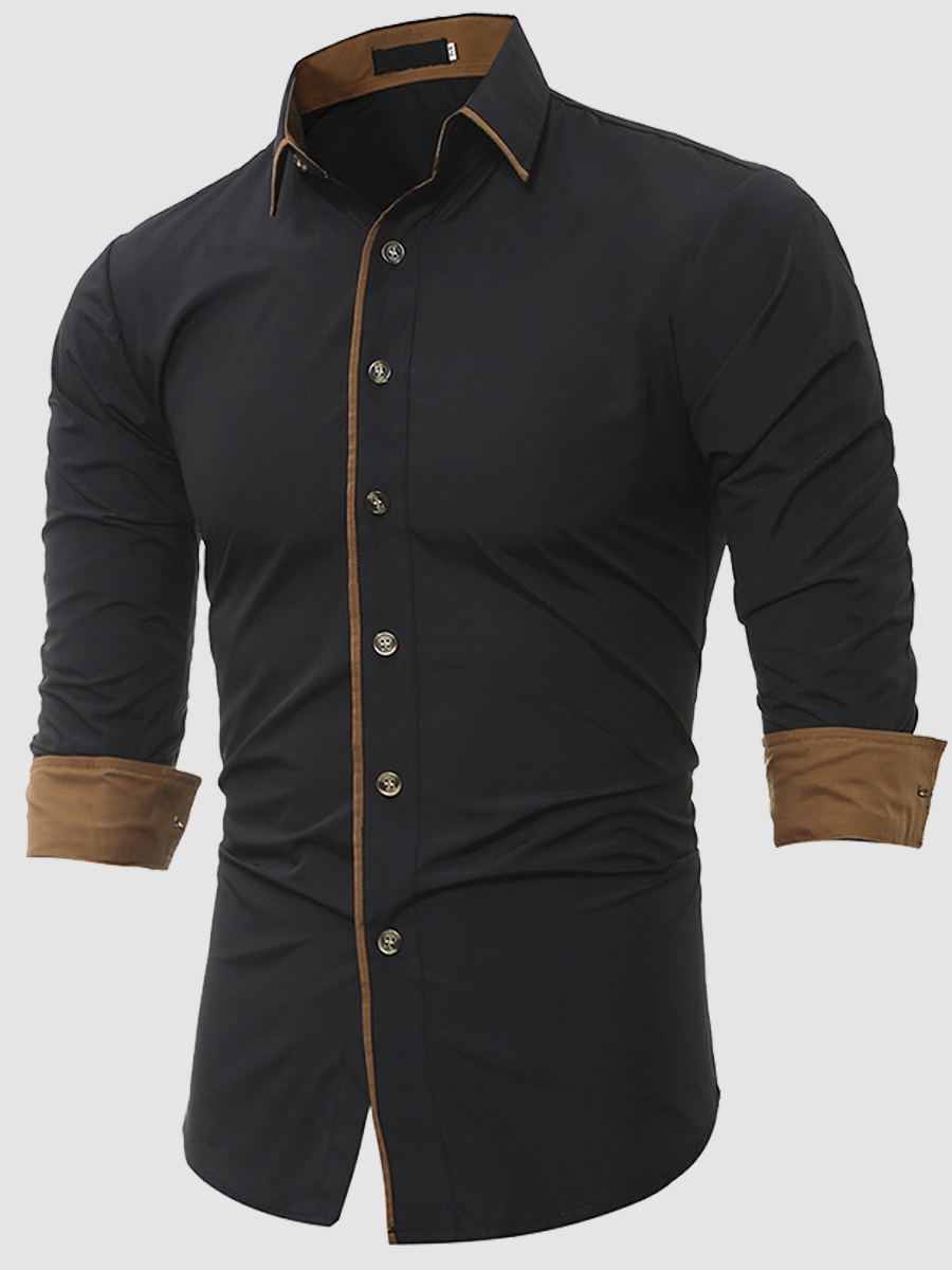 

Lovely Work Turndown Collar Patchwork Black Men Shirt