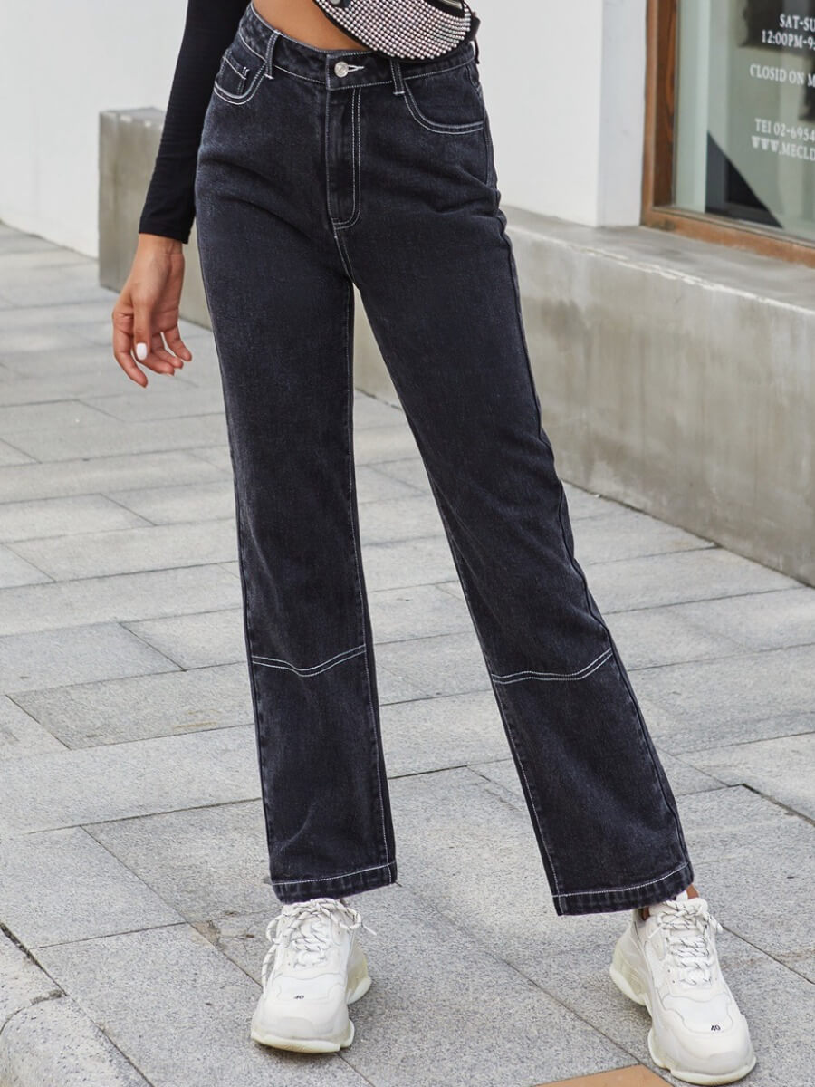 

Lovely Casual High-waisted Patchwork Black Mom Jeans