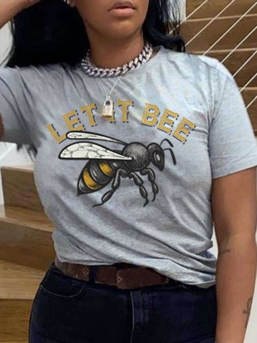 

Lovely Casual Bee Letter Print Grey T-shirt