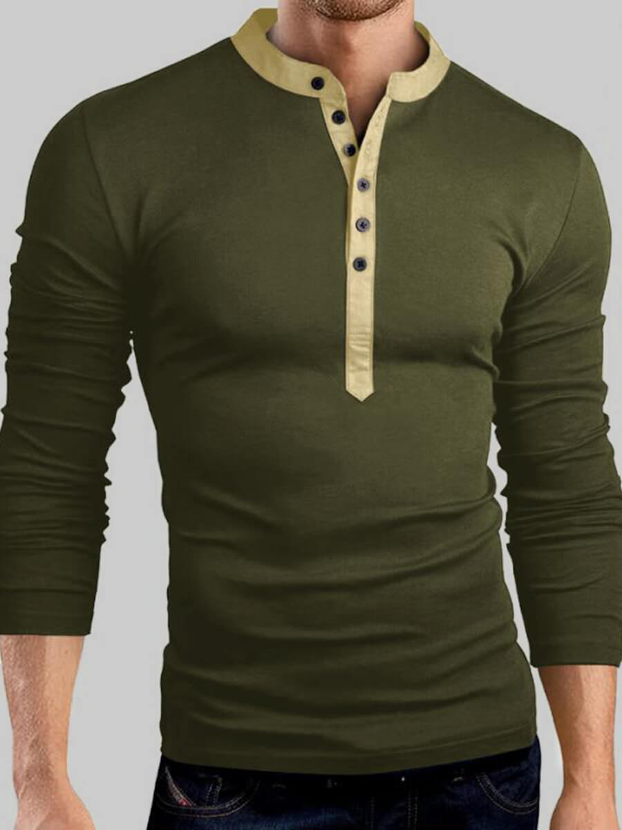 

Lovely Trendy O Neck Button Design Army Green Men T-shirt