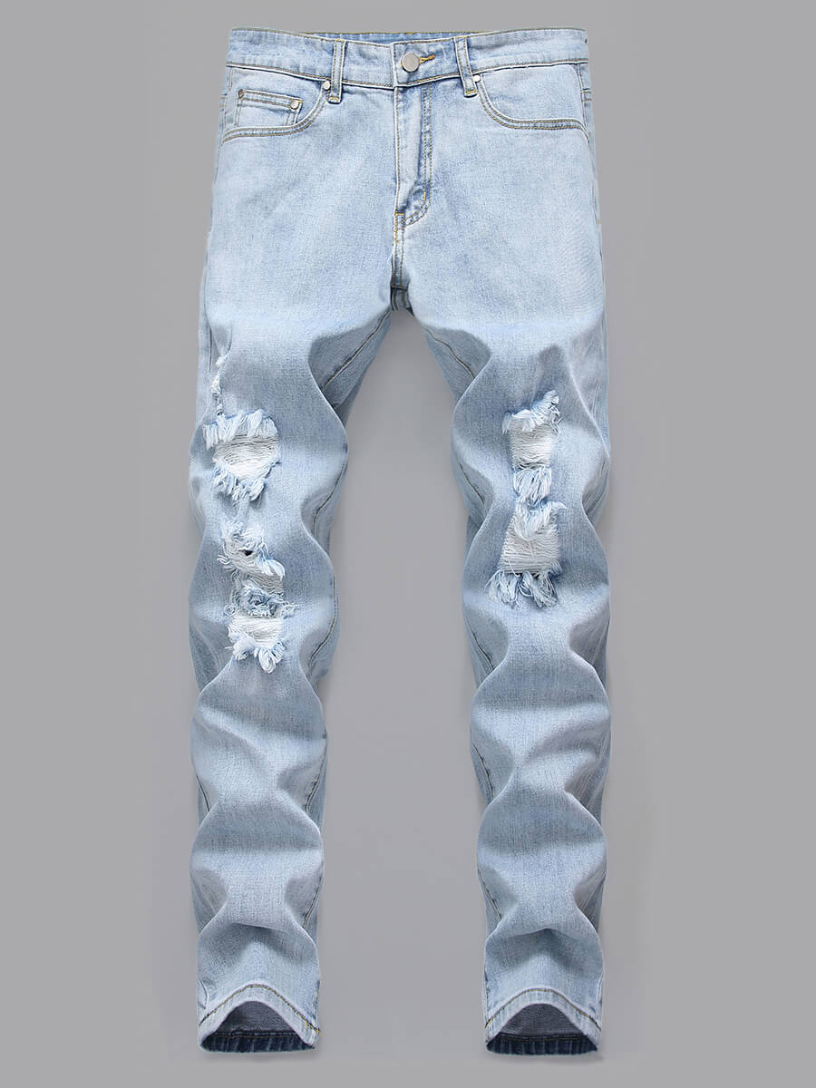 

Lovely Casual Mid Waist Ripped Baby Blue Men Jeans