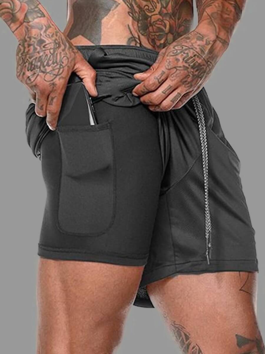 

Lovely Men Sportswear Drawstring Double-layer Black Shorts