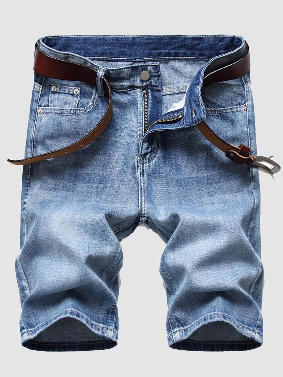

Lovely Casual Mid Waist Elastic Baby Blue Men Denim Shorts