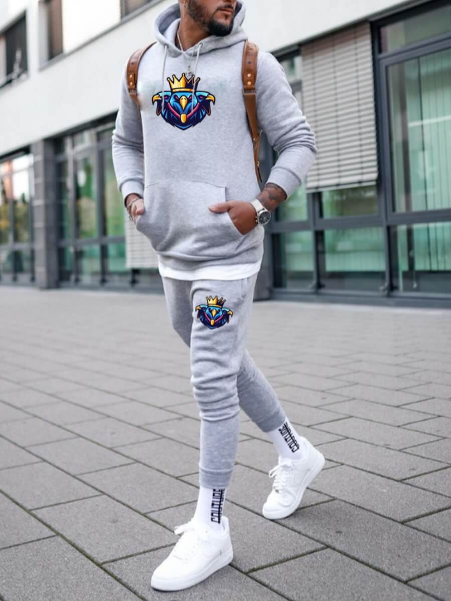 

Lovely Men Casual Hooded Collar Print Baby Blue Hoodie, Grey