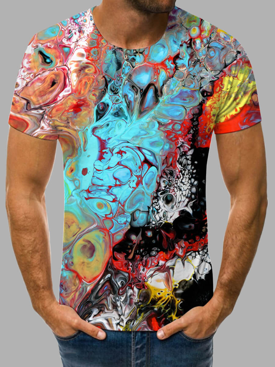 

Lovely Men Street Graffiti Print Patchwork Multicolor T-shirt, Multi