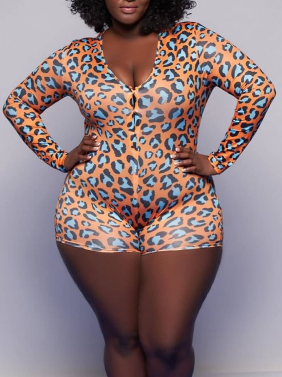 

Lovely Casual Leopard Print Plus Size One-piece Romper