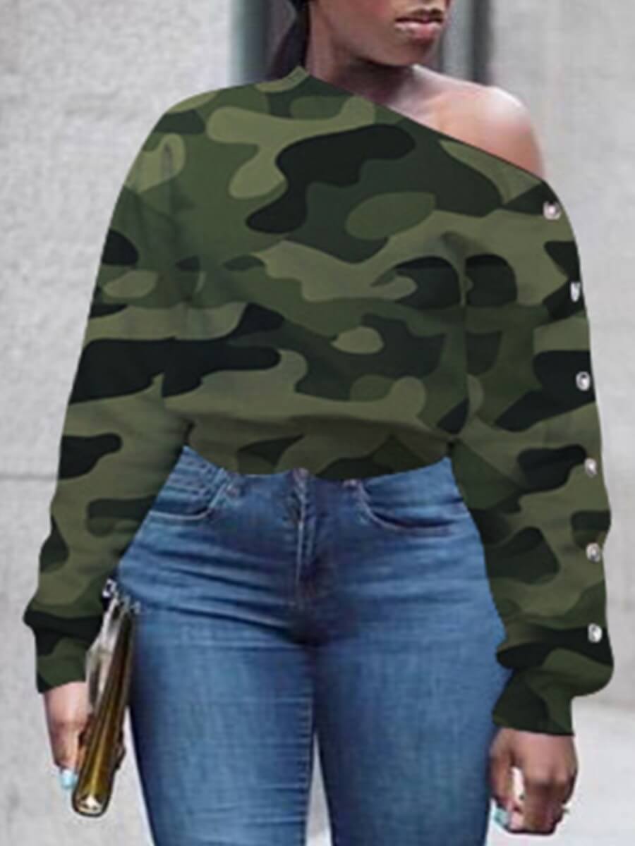 

Lovely Casual Camo Print Button Design Green Plus Size Hoodie