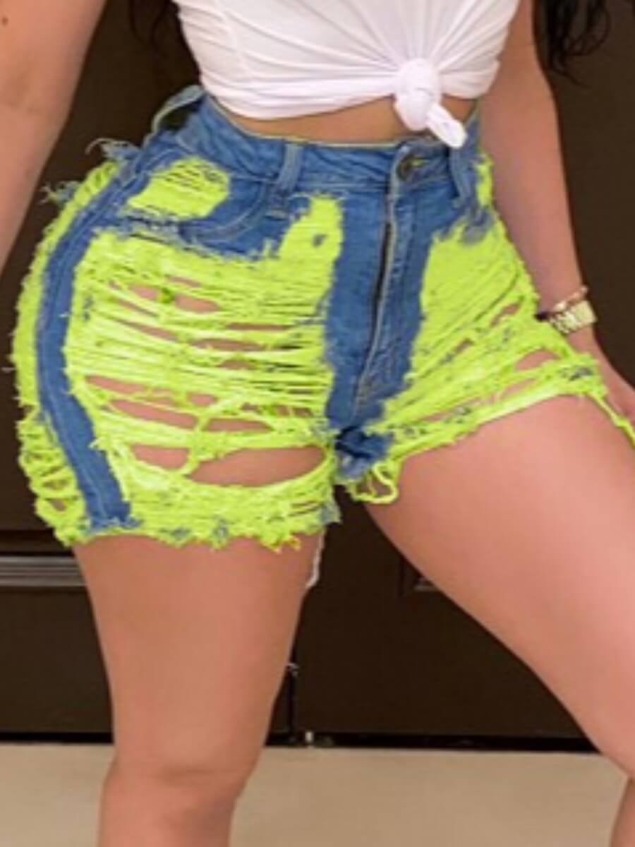 

Lovely Stylish Broken Holes Yellow Denim Shorts