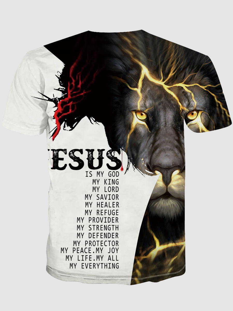 LW Casual O Neck Animal Letter Print Black Men T-shirt