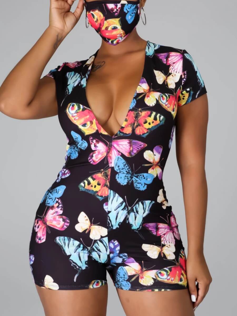 

Lovely Casual Butterfly Print Skinny Black Sleepwear(Without Face Mask)