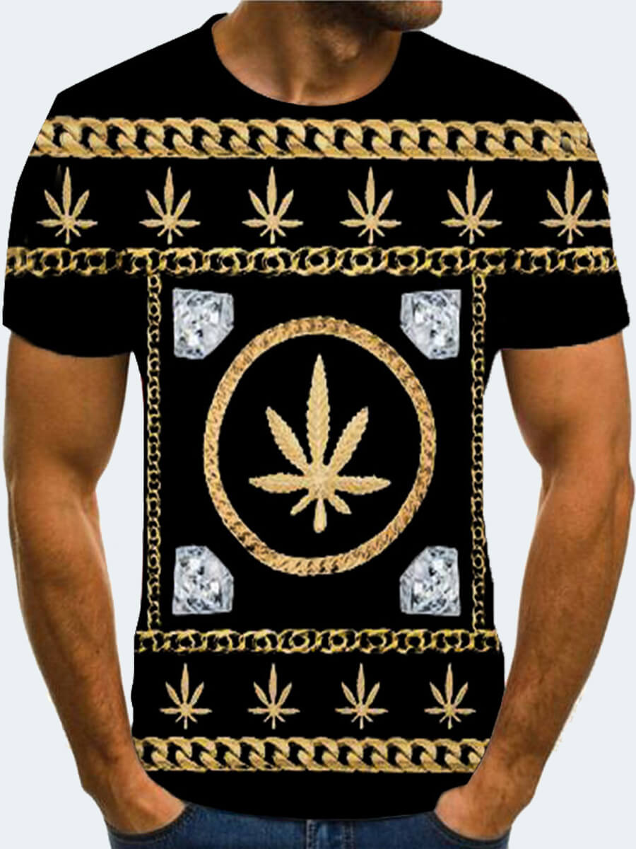 

Lovely Men Casual O Neck Chain Print Black T-shirt