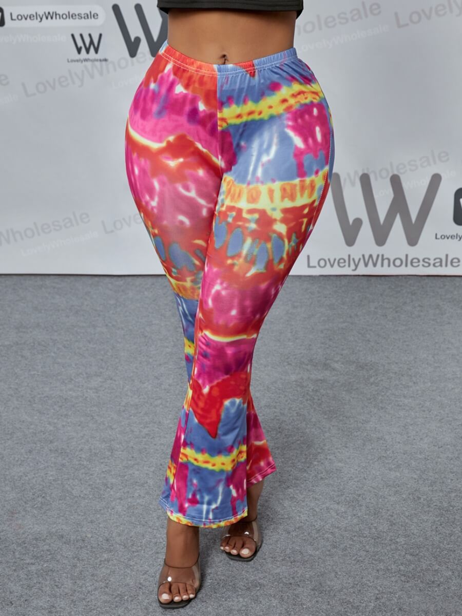

Lovely Casual Mid Waist Tie-dye Flared Red Pants